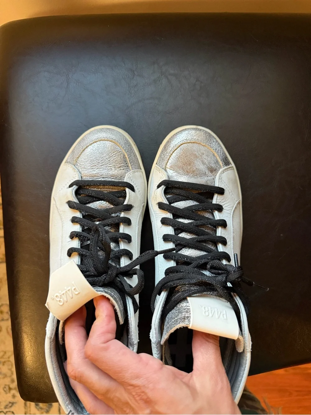P448 Silver High-Top Sneakers with Black Accents